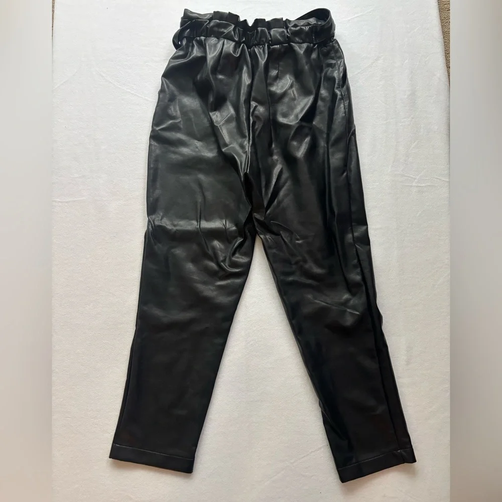 Black faux tie Leather Pants Sz S